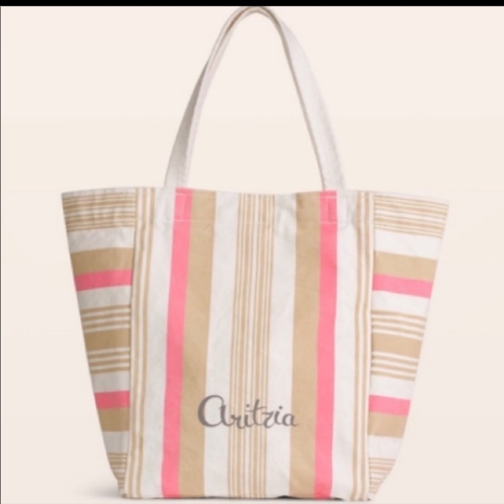 Aritzia stripped canvas tote NWT Beach Boho Coastal